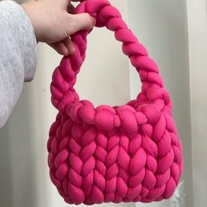 Hot pink handmade chunky knit bag